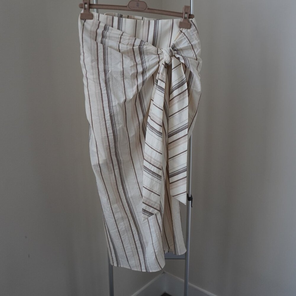Brunello Cucinelli Sarong Skirt Cotton Beige Stripe Size 8 NewTag $1,995 - Picture 4 of 6